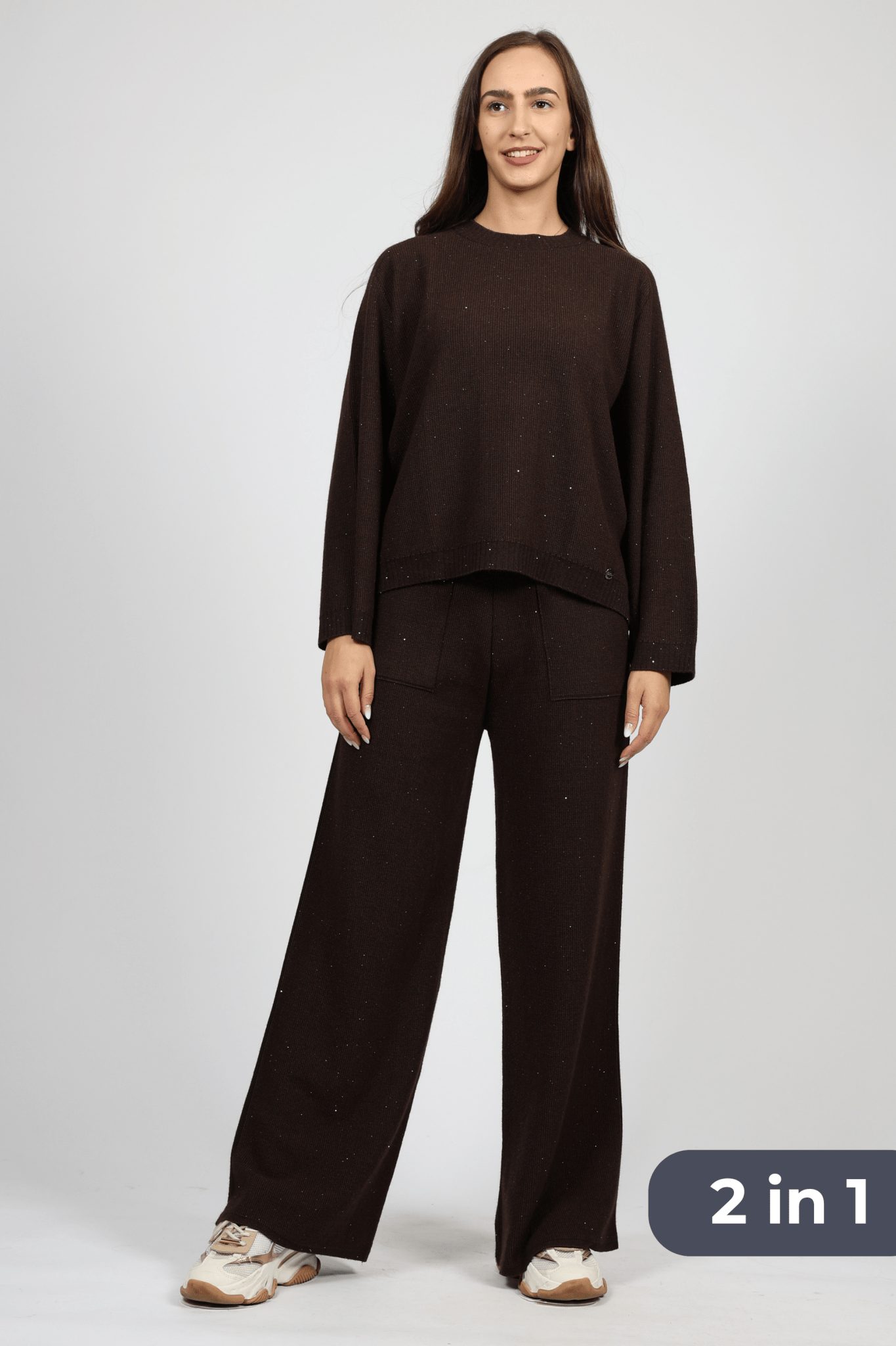 Women's Wool 2-Piece Set, Brown