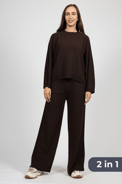 Women's Wool 2-Piece Set, Brown