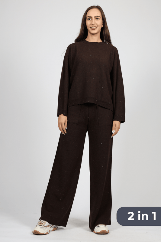 Women's Wool 2-Piece Set, Brown