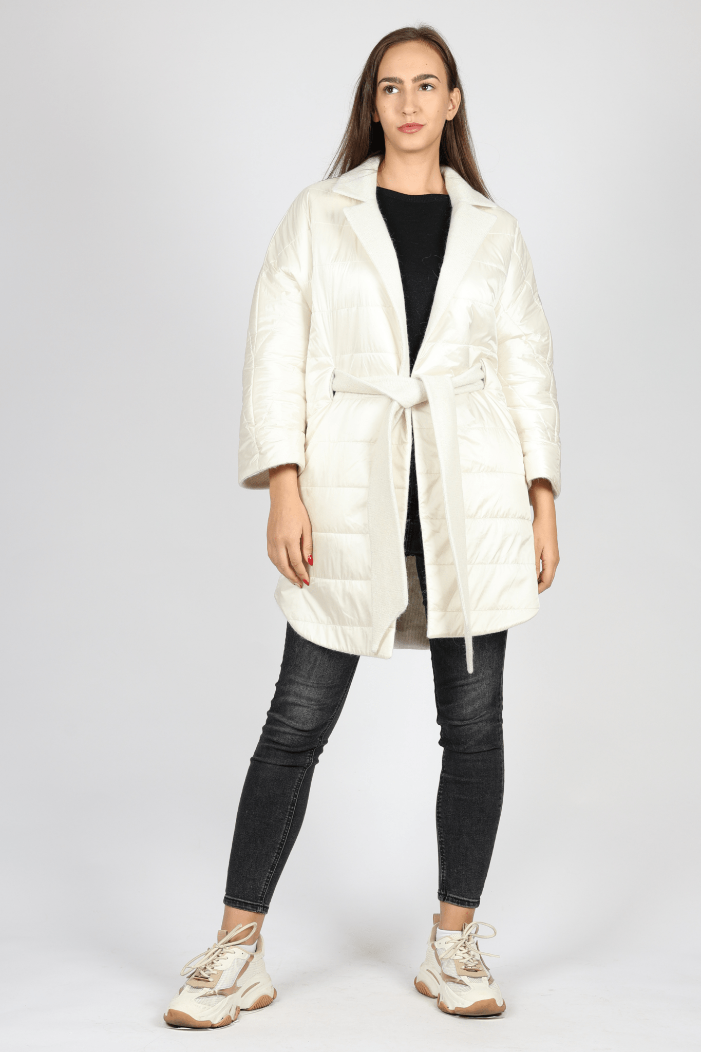 Дамско Двулицево Палто, Бял