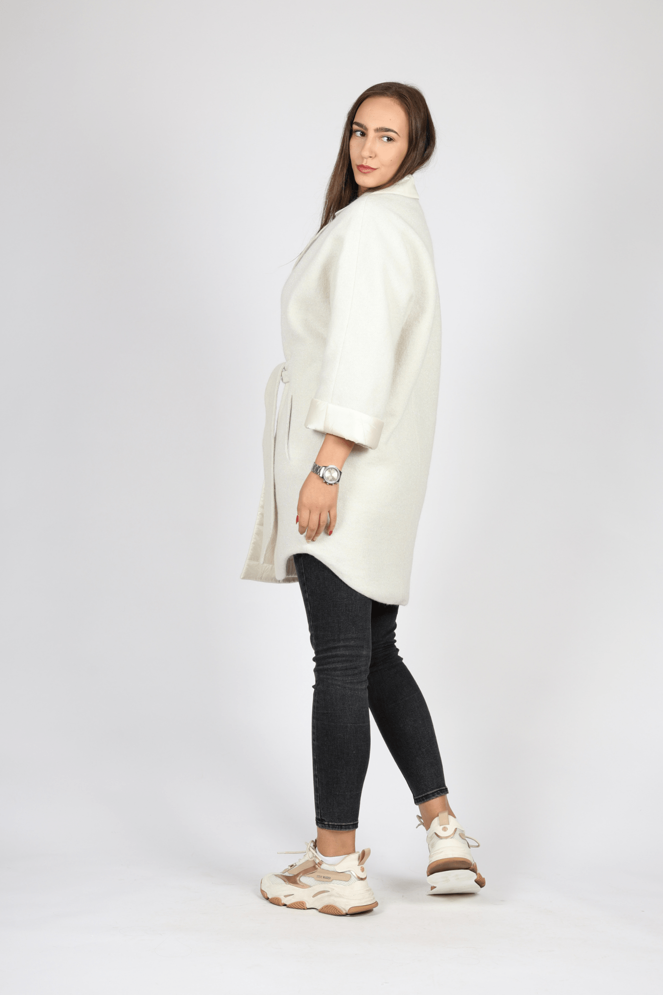 Дамско Двулицево Палто, Бял