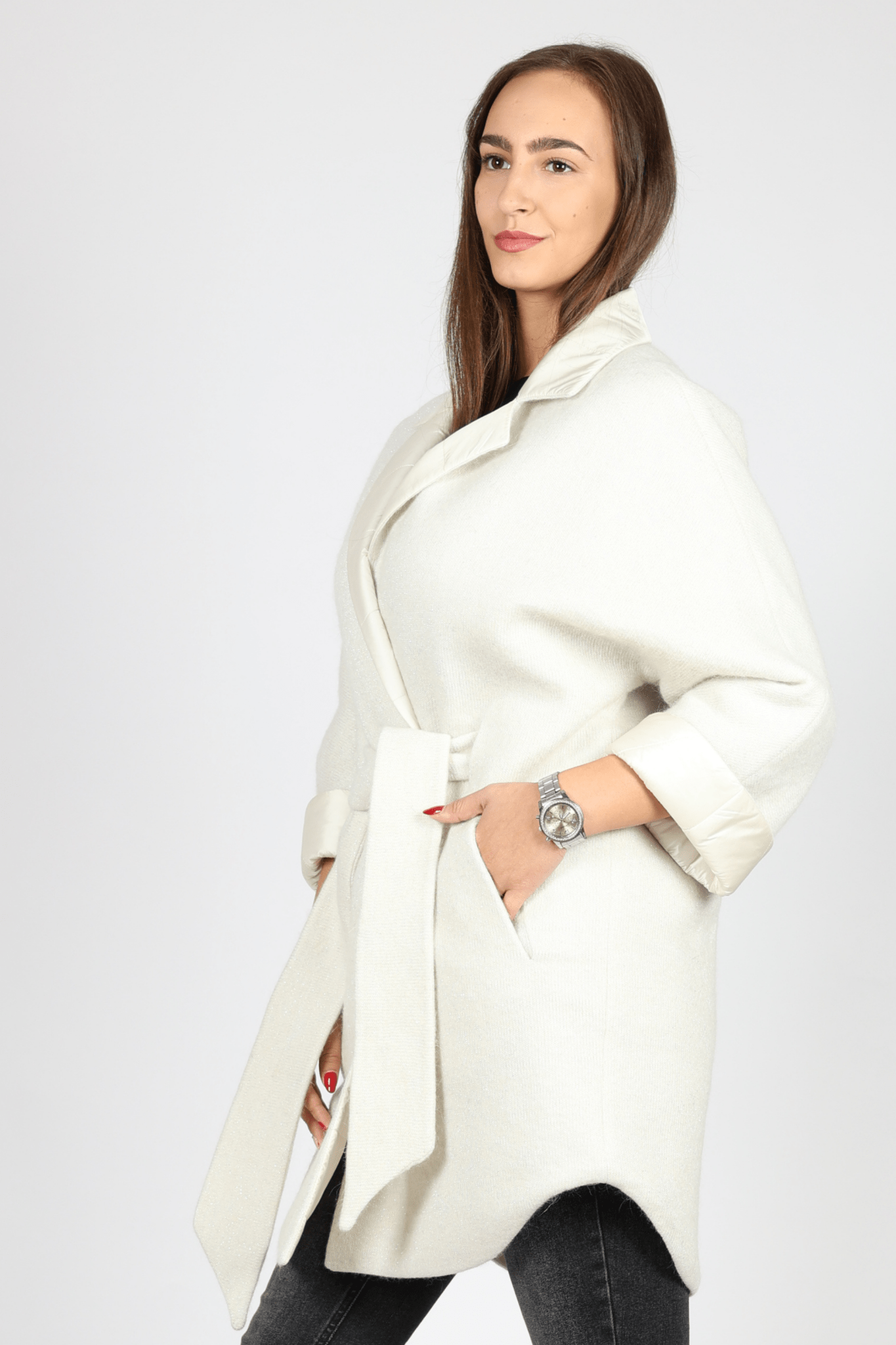 Дамско Двулицево Палто, Бял