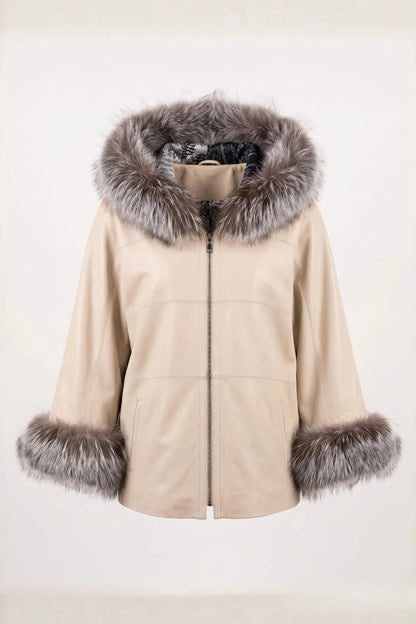 Дамско кожено яке Charmante, двулицево с качулка, бежово, плюс сайз Roberto&Co Roberto Fashion Store Jacket LEA0101JCKBEIRE+4XL 2XL