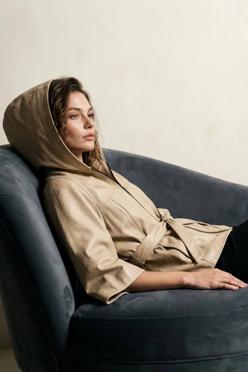 Дамско кожено яке "Dita" с качулка създадено от 100% агнешка кожа - Напа