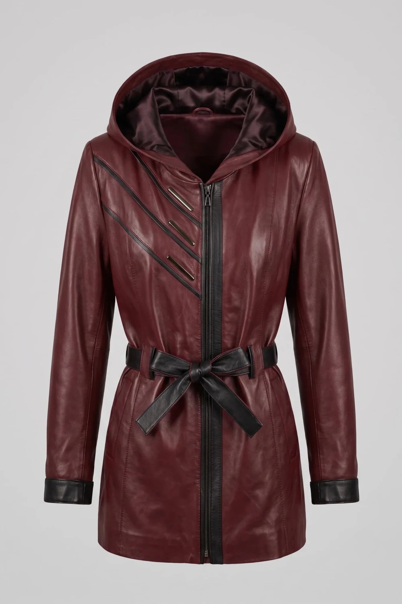 Дамско кожено яке с колан от агнешка кожа, бордо - Плюс размери Roberto&Co Roberto Fashion Store Jacket LEA2511JCKBORBL+4XL 2XL