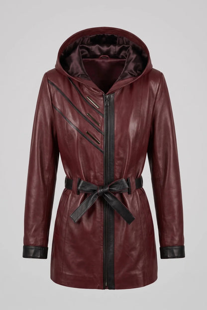 Дамско кожено яке с колан от агнешка кожа, бордо - Плюс размери Roberto&Co Roberto Fashion Store Jacket LEA2511JCKBORBL+4XL 2XL