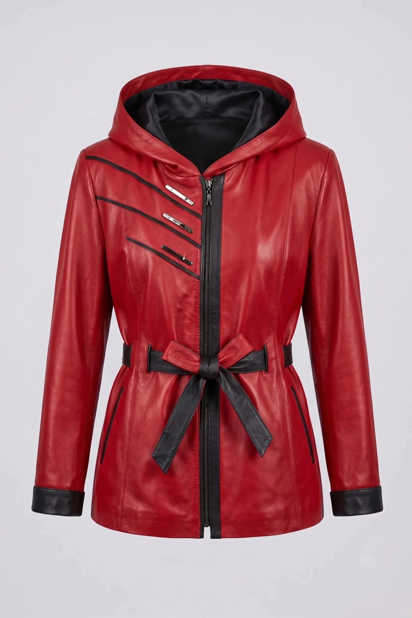 Дамско кожено яке с колан от агнешка кожа, червено Roberto&Co Roberto Fashion Store Jacket LEA2511JCKREDBLT-3XL XL