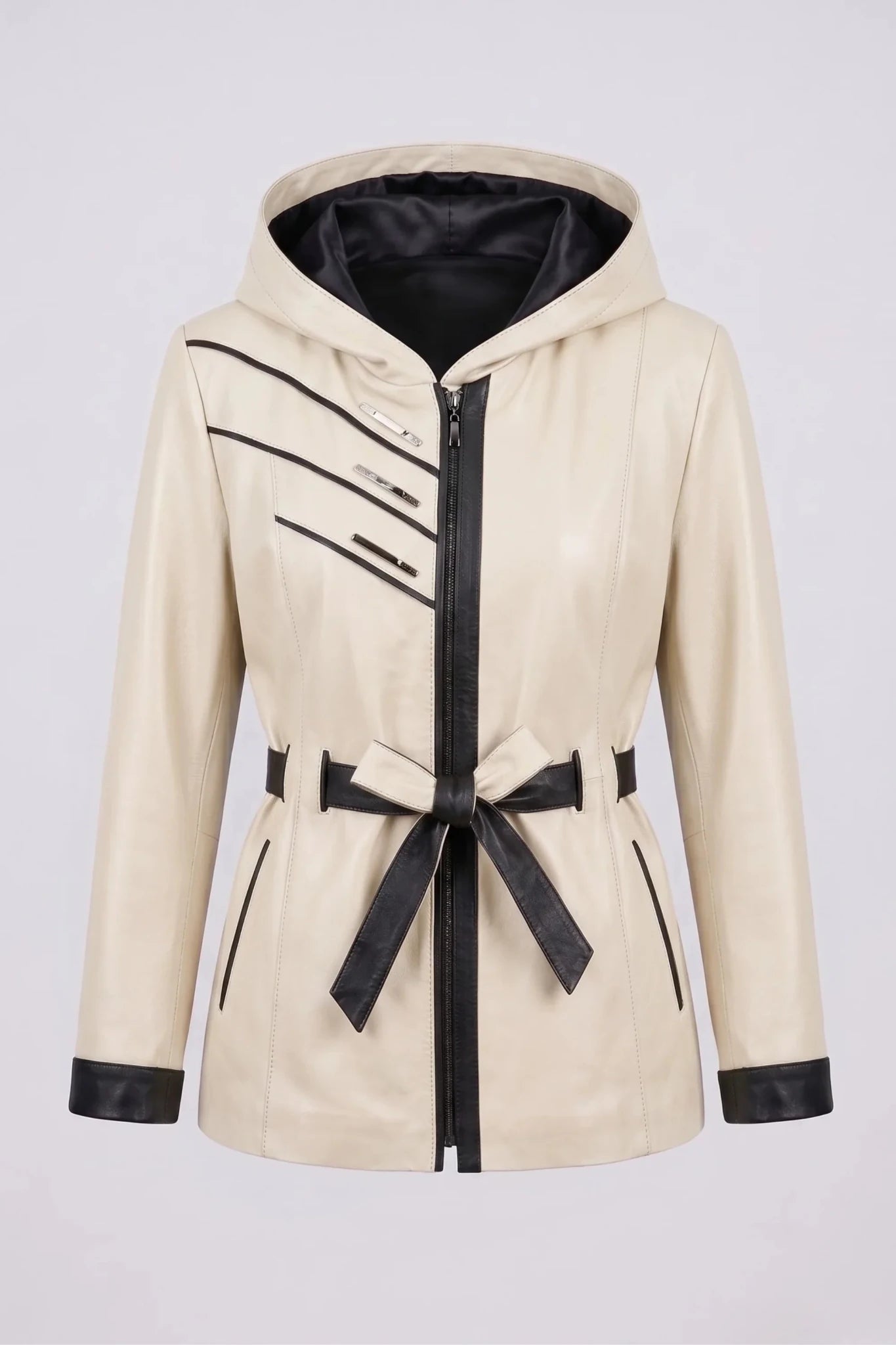 Дамско кожено яке с колан от агнешка кожа, кремаво Roberto&Co Roberto Fashion Store Jacket LEA2511JCKCRMBLT-2XL L