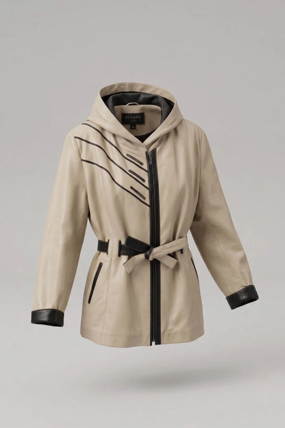 Дамско кожено яке с колан от агнешка кожа, кремаво - Плюс размери Roberto&Co Roberto Fashion Store Jacket LEA2511JCKBEIBL+8XL 6XL
