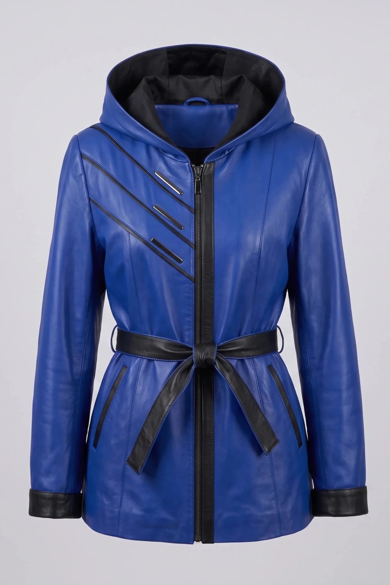 Дамско кожено яке с колан от агнешка кожа, синьо Roberto&Co Roberto Fashion Store Jacket LEA2511JCKBLUBLT-M XS