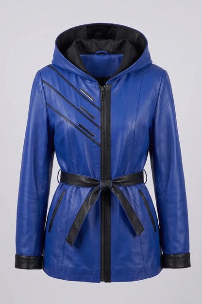 Дамско кожено яке с колан от агнешка кожа, синьо Roberto&Co Roberto Fashion Store Jacket LEA2511JCKBLUBLT-XL M