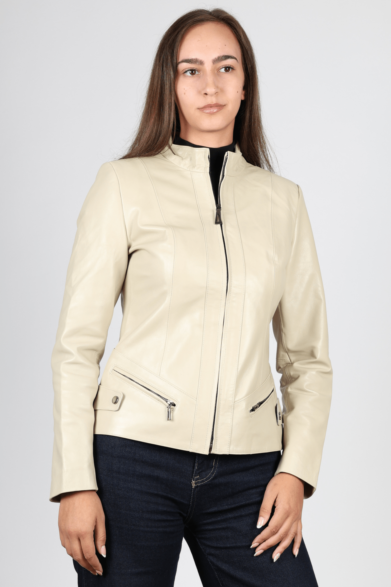Women's Leather Jacket, Beige
