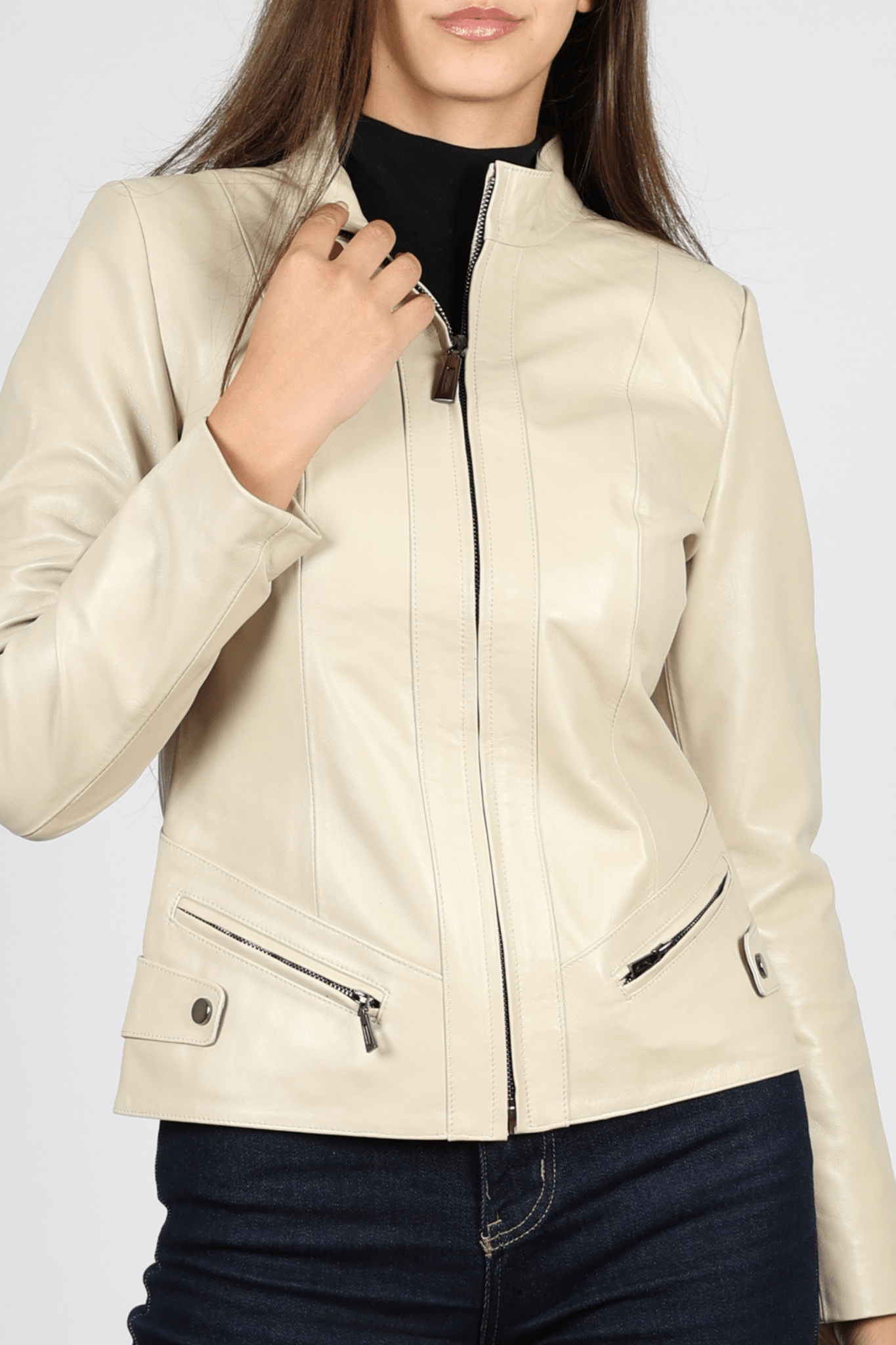 Women's Leather Jacket, Beige