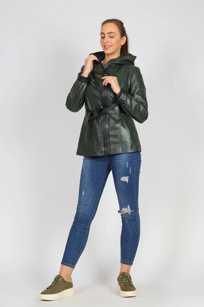 Дамско Кожено Яке, Зелен Roberto Fashion Roberto Fashion Store Jacket LEA2511JCKGRNBLTM XS