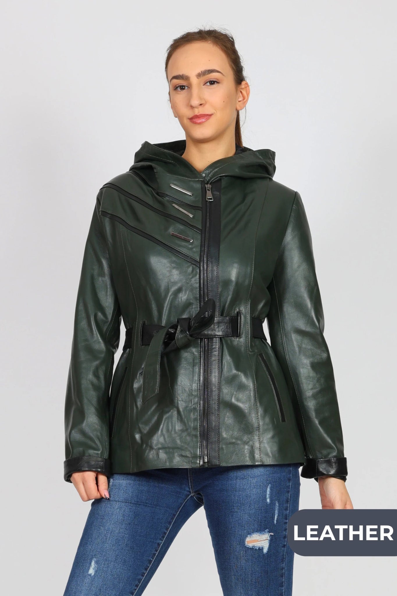 Дамско Кожено Яке, Зелен Roberto Fashion Roberto Fashion Store Jacket LEA2511JCKGRNBLTM XS