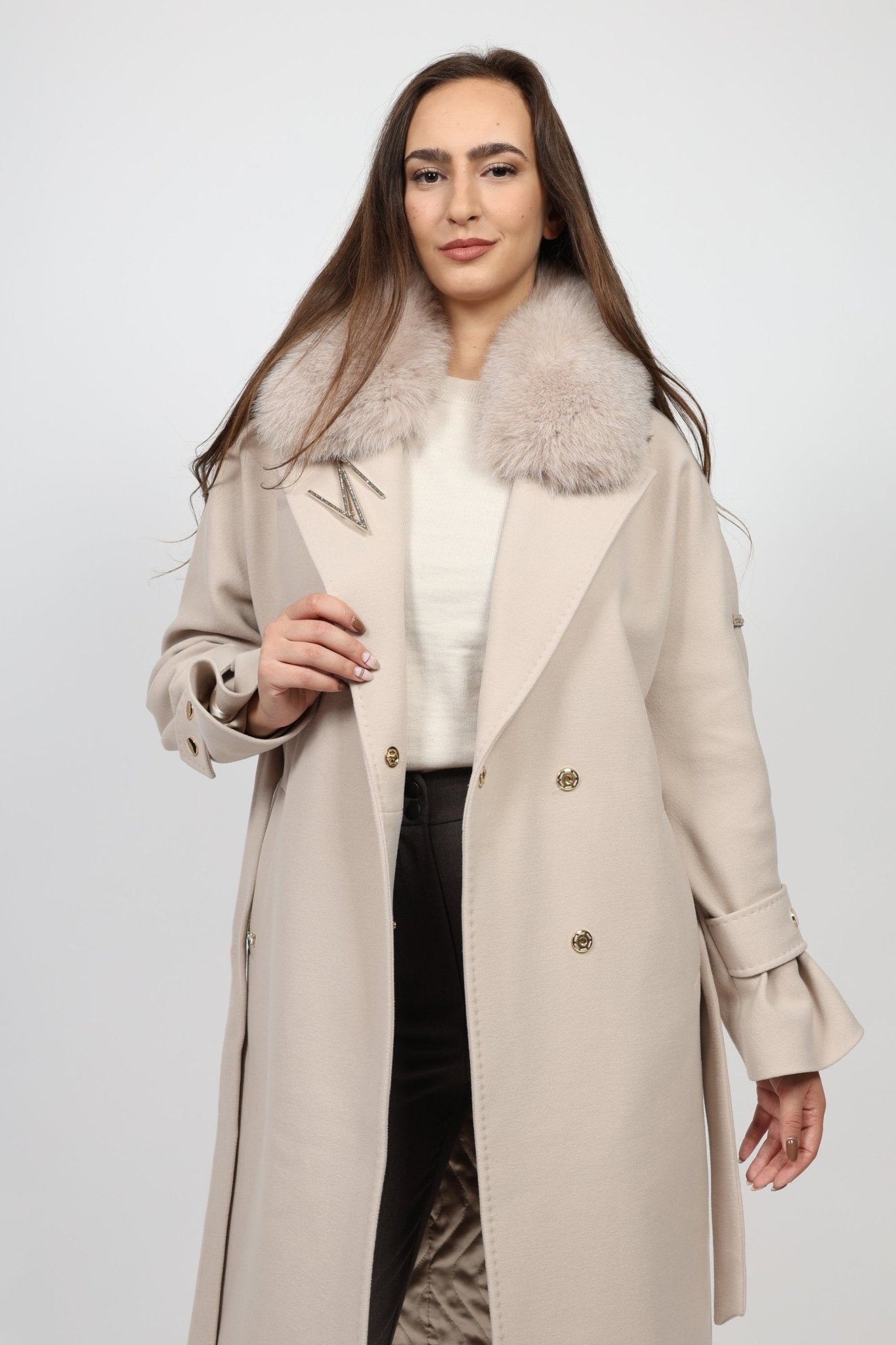 Дамско Палто, Бежов Modalinea Roberto Fashion Store Coat MDL1411COABEIFUR38 38 Бежов