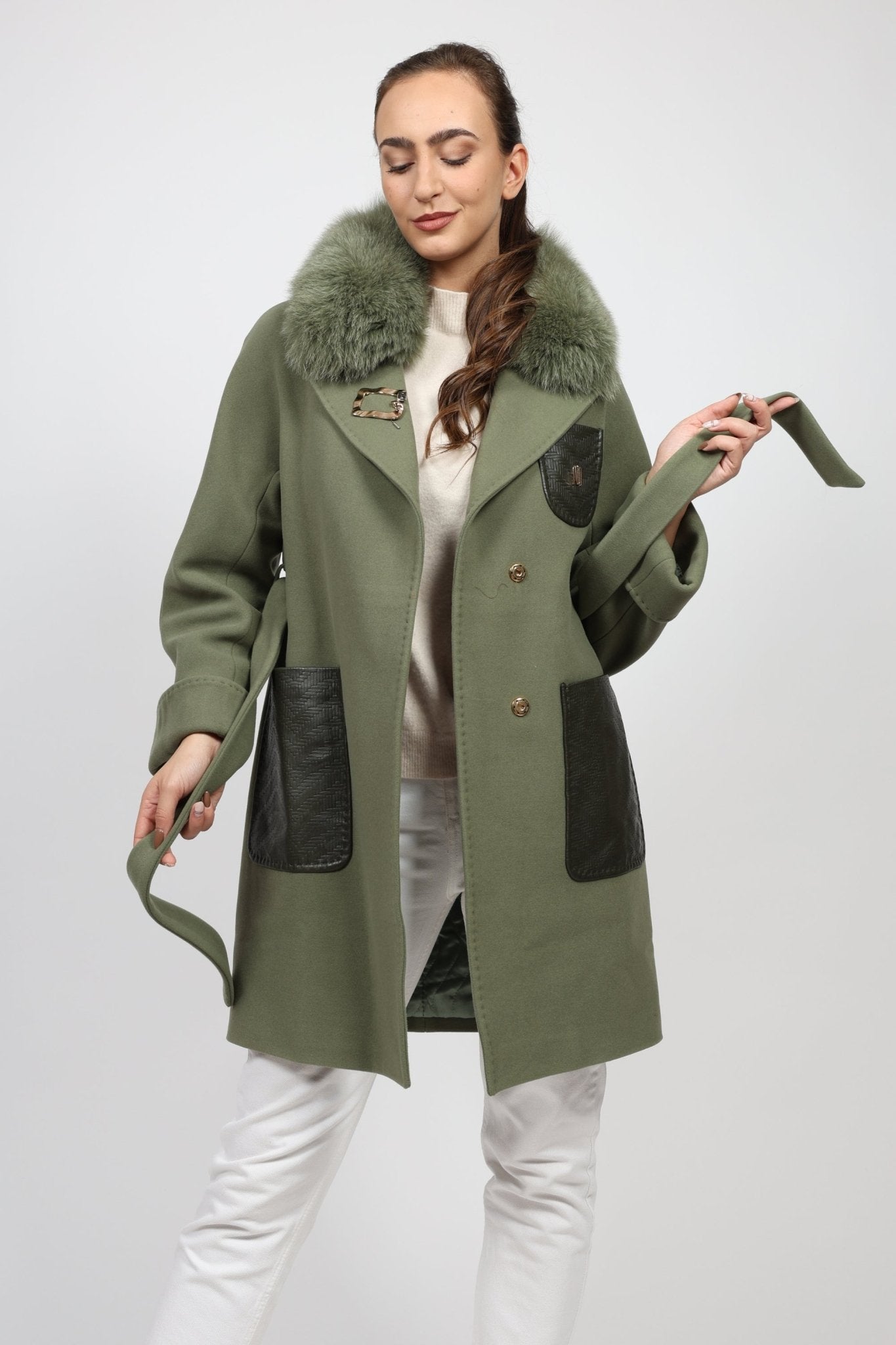 Дамско Палто, Зелен Modalinea Roberto Fashion Store Coat MDL1411COAGRNFUR38 38 Зелен