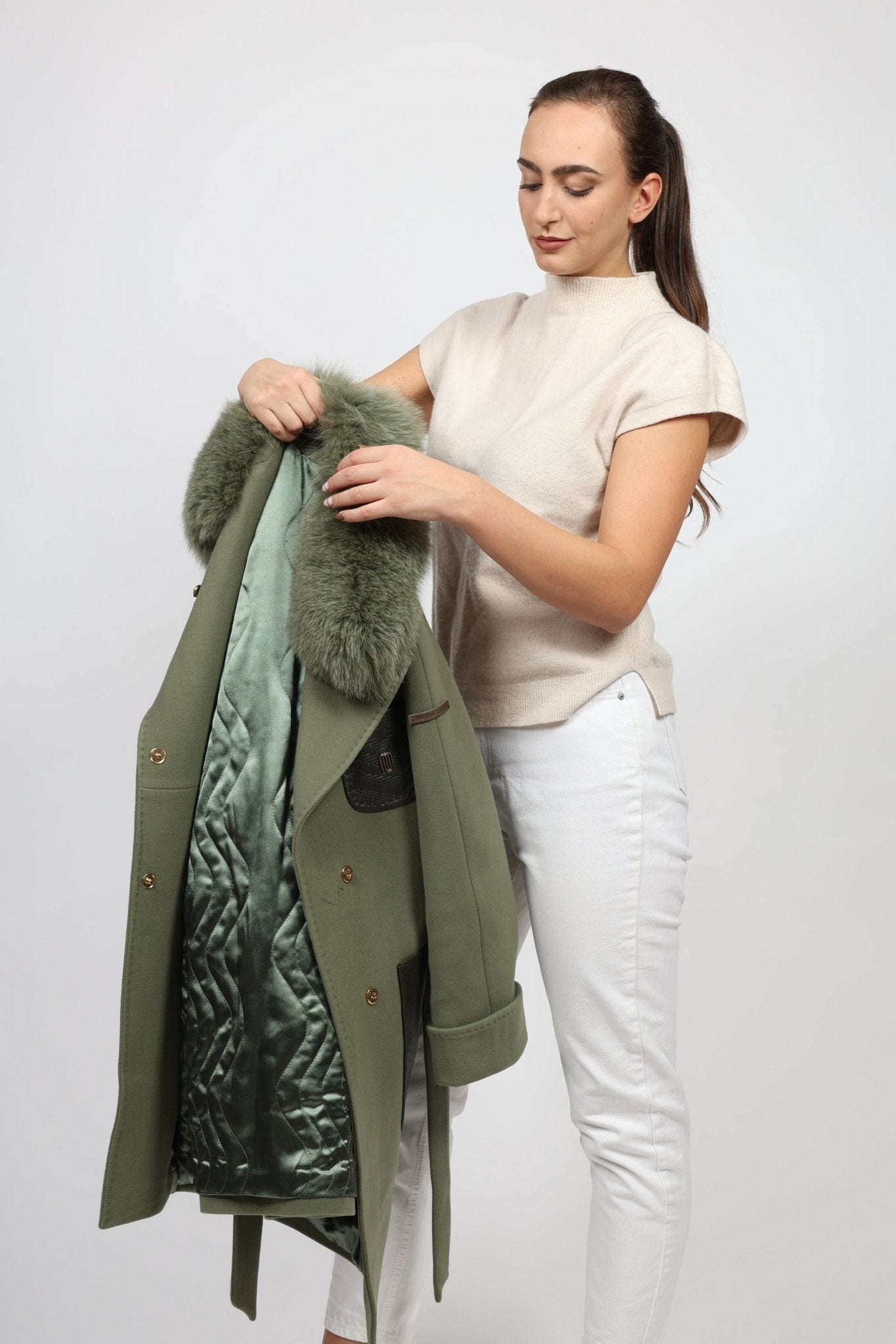 Дамско Палто, Зелен Modalinea Roberto Fashion Store Coat MDL1411COAGRNFUR38 38 Зелен