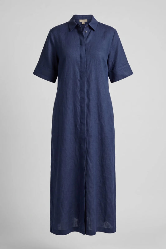 Дълга Рокля тип Риза от 100% Лен – Тъмносин (Navy Blue) VIPART Roberto Fashion Store Set VRP0105DRSNAVLIN38 38