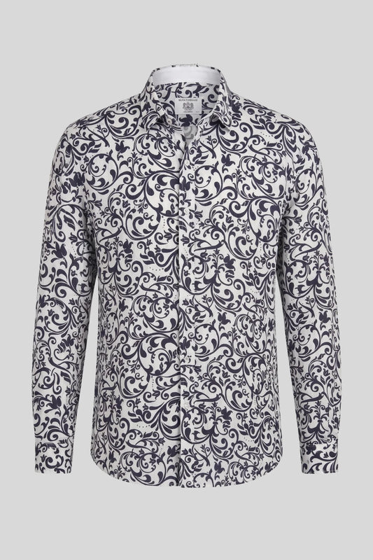 Мъжка ленена риза с дълъг ръкав в бяло и синьо Roberto&Co Roberto Fashion Store Shirt MCM0808SHRDSNLNNM M