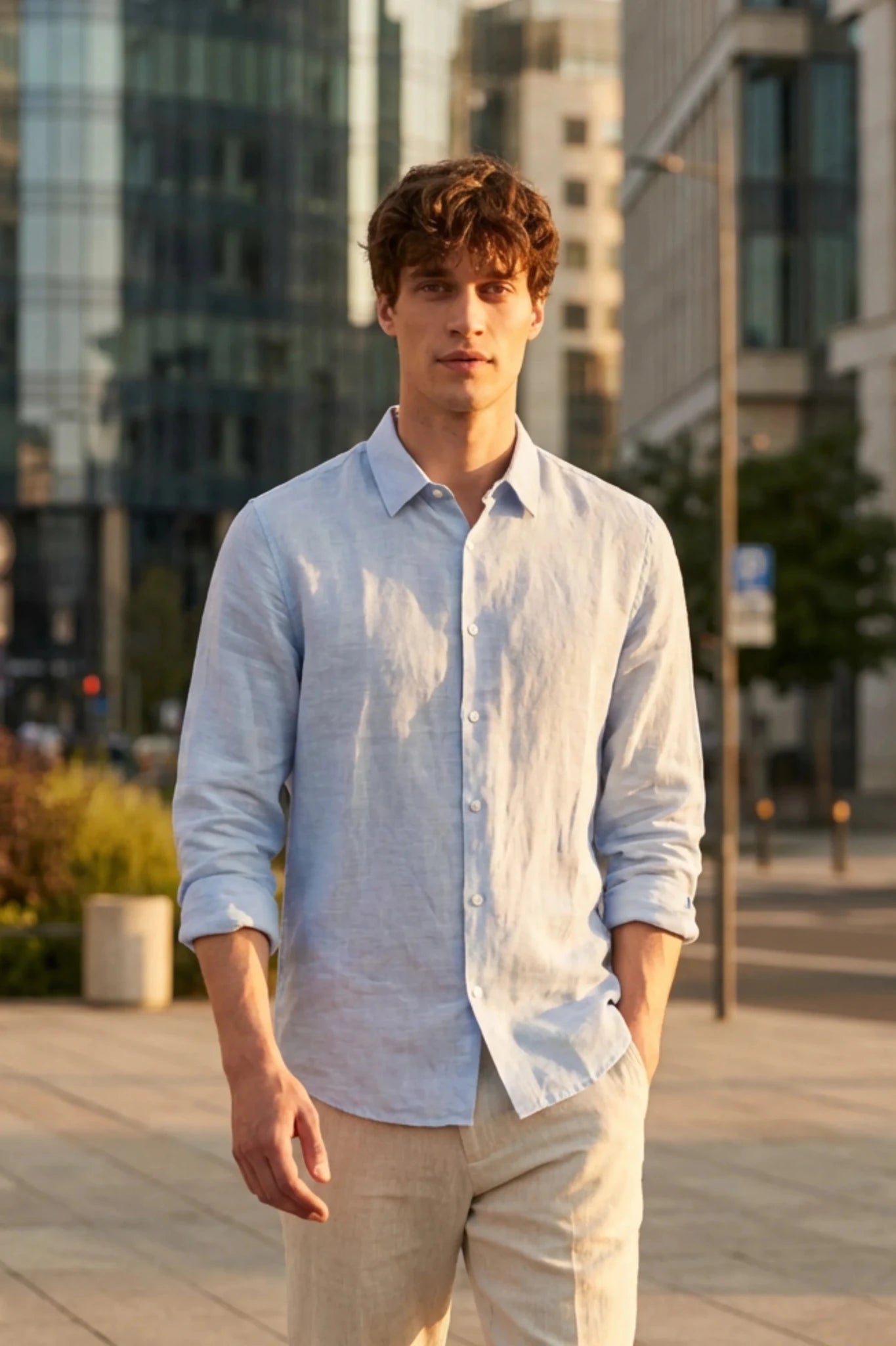 Мъжка ленена риза за плаж в светло син цвят Medicine Roberto Fashion Store Shirt RS25KDM090-05M-S S
