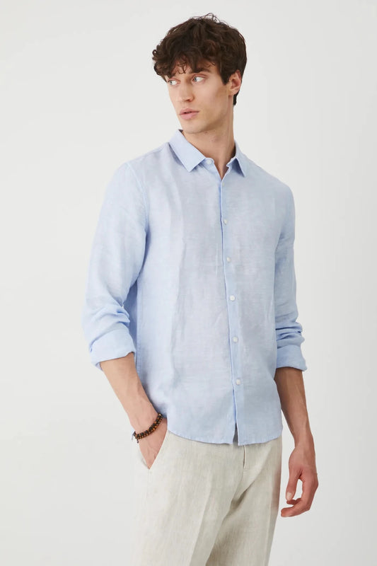 Мъжка ленена риза за плаж в светло син цвят Roberto Fashion Store Roberto Fashion Store Shirt RS25KDM090-05M-S S