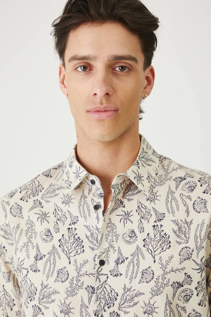 Мъжка риза в бежов цвят с десен на цветя Medicine Roberto Fashion Store T-shirt RW25KDM102-08A-M M