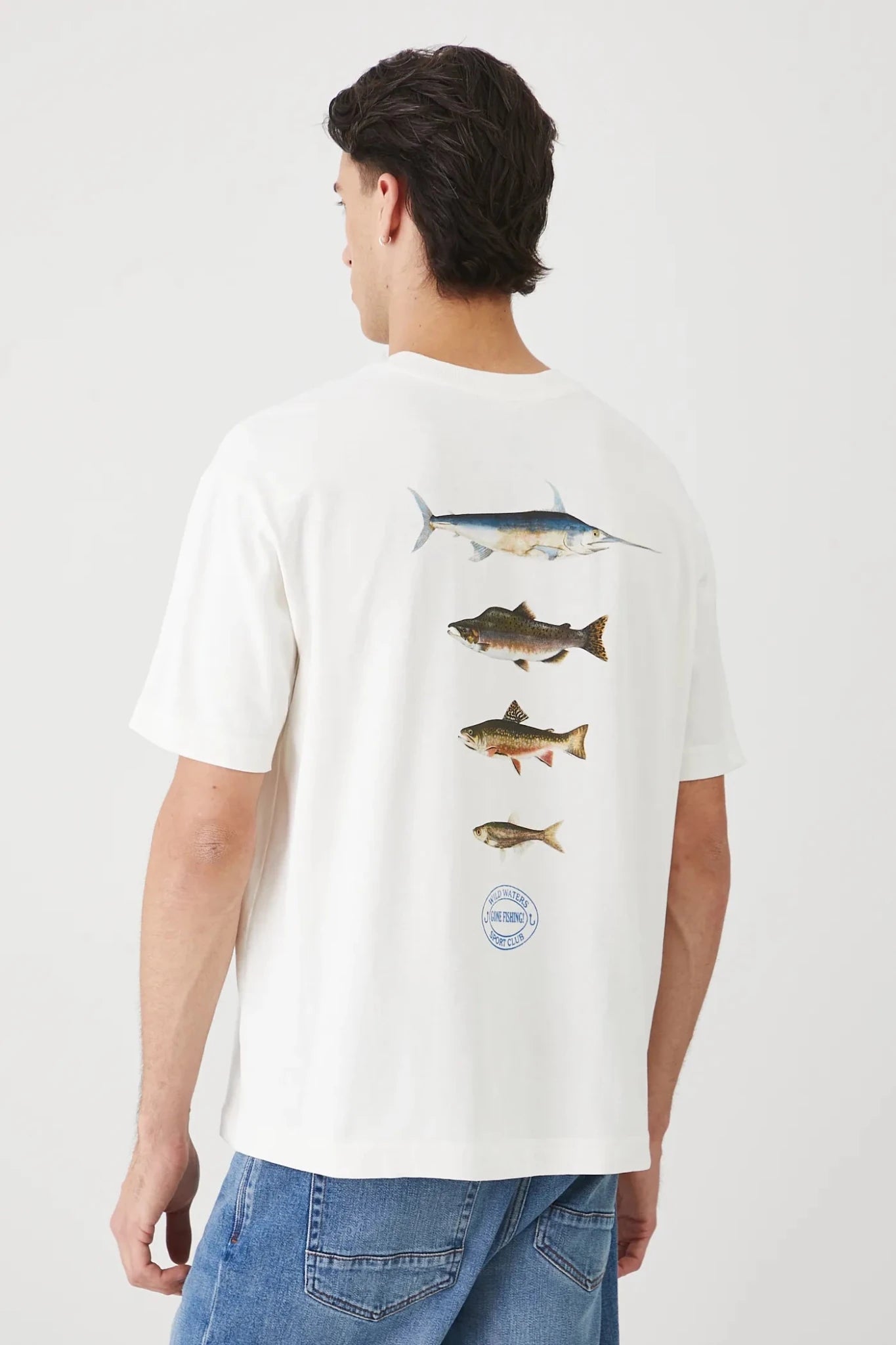 Мъжка тениска с абстрактен арт принт "Shark" в бял цвят Medicine Roberto Fashion Store T-shirt RW25TSM101-01X-S S