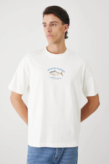 Мъжка тениска с абстрактен арт принт "Shark" в бял цвят Medicine Roberto Fashion Store T-shirt RW25TSM101-01X-S S