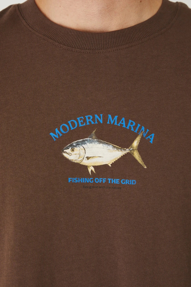 Мъжка тениска с абстрактен арт принт "Shark" в кафяв цвят