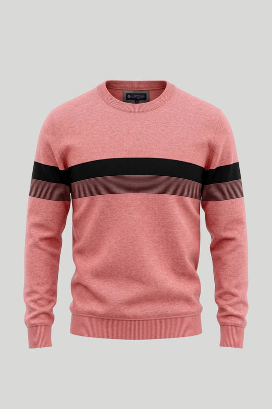 Мъжки памучен пуловер в розово с черна лента на гърдите Roberto&Co Roberto Fashion Store Sweater LGT0808KNIPINSTRS S