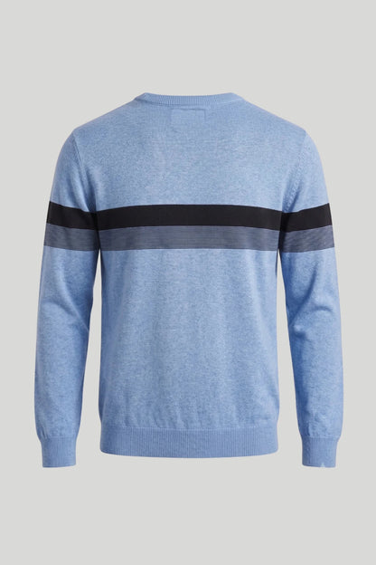 Мъжки памучен пуловер в светлосиньо с черна лента на гърдите Roberto&Co Roberto Fashion Store Sweater LGT0808KNIBLUSTRS S