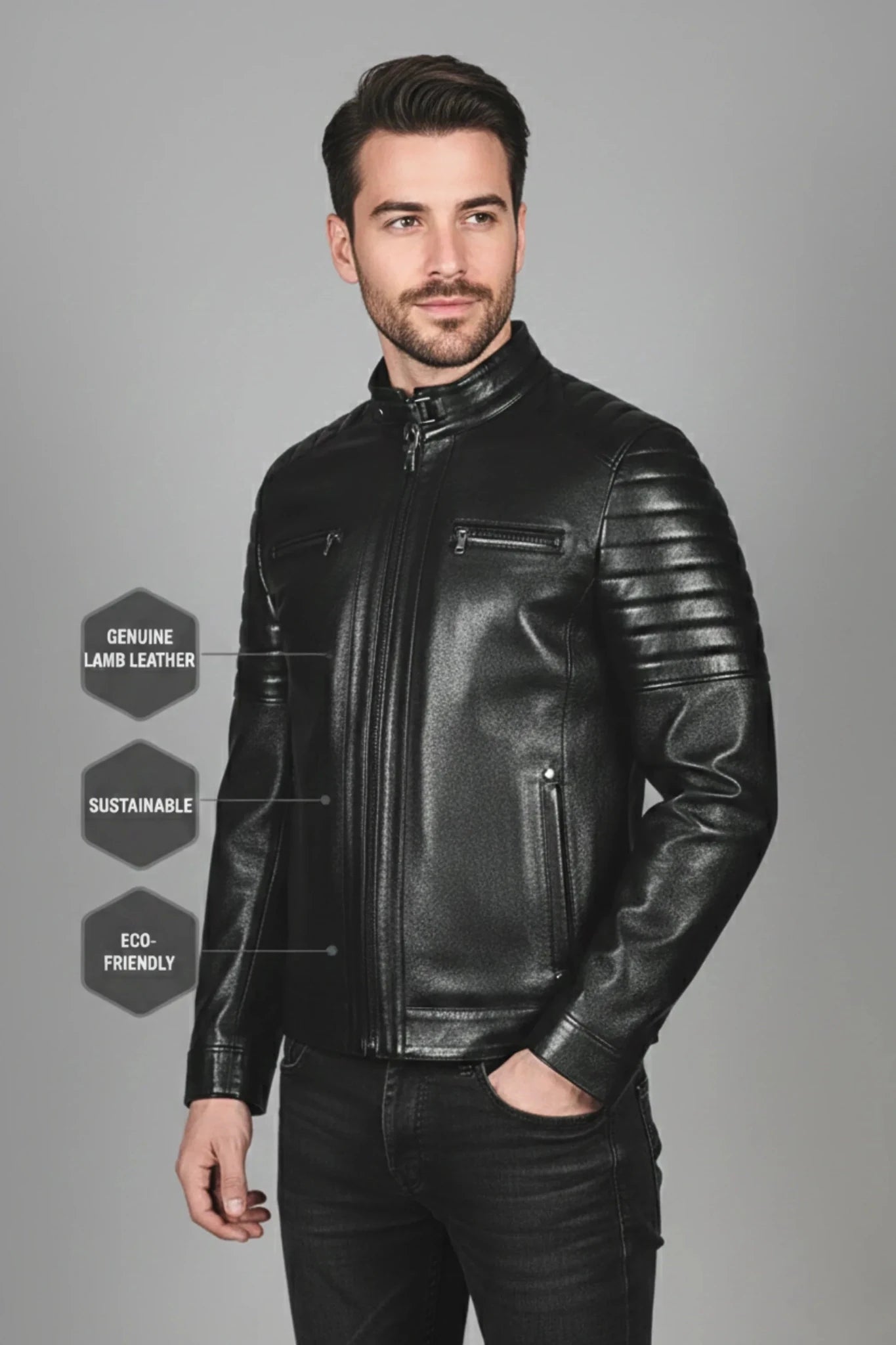 Мъжко Кожено Яке, Черен Roberto Fashion Roberto Fashion Store Jacket LEA2701JACBLKROCL S