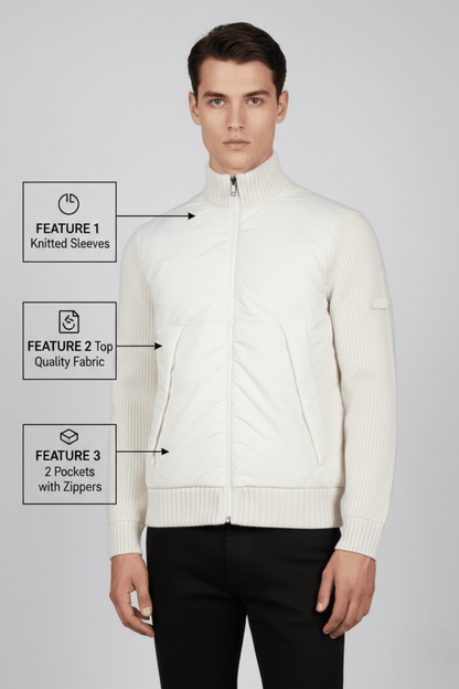 Мъжко Спортно Яке с плетени ръкави, Бял Giotelli Roberto Fashion Store Jacket GIO2601SWEWHIZIPM M