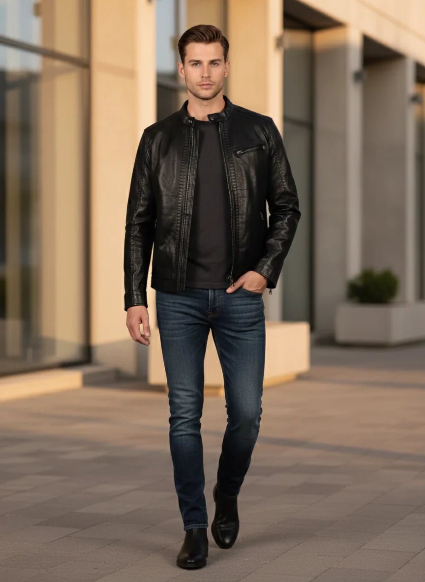 Мъжко Яке от Агнешка Кожа, Черен Roberto Fashion Roberto Fashion Store Set LEA1302JCKBLKTIG-L S