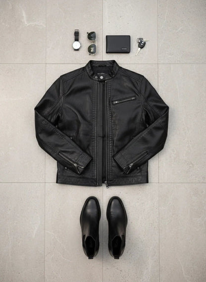 Мъжко Яке от Агнешка Кожа, Черен Roberto Fashion Roberto Fashion Store Set LEA1302JCKBLKTIG-L S