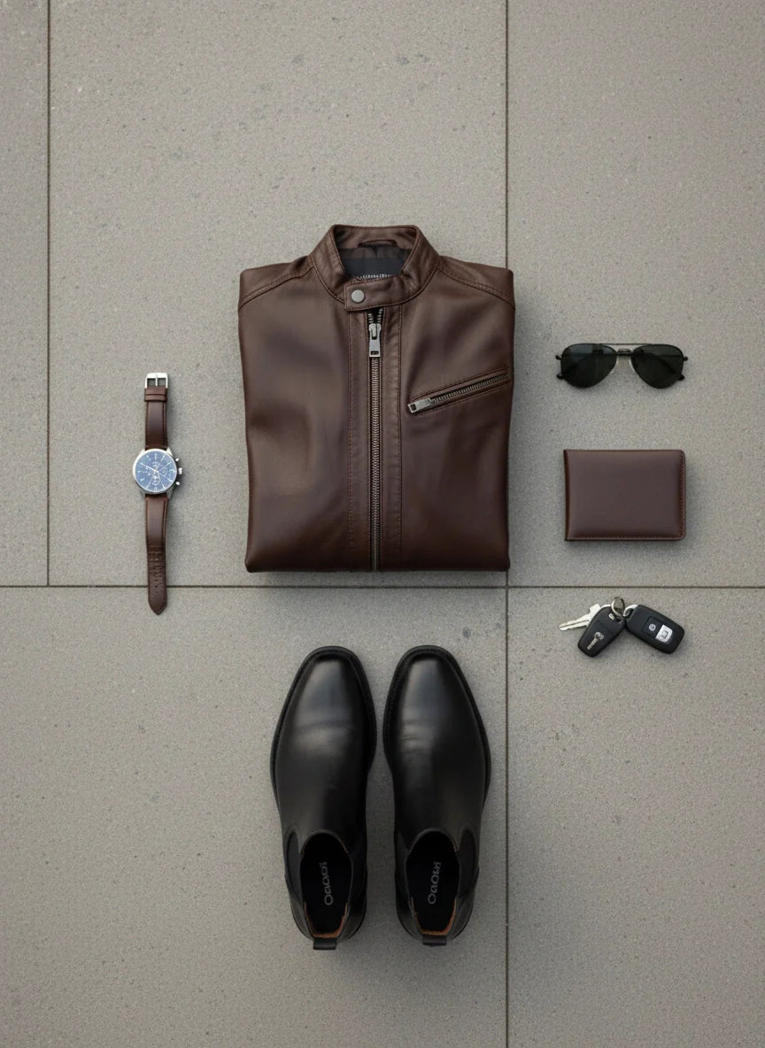 Мъжко Яке от Агнешка Кожа, Кафяв Roberto Fashion Roberto Fashion Store Set LEA1302JCKBROTIG-L S