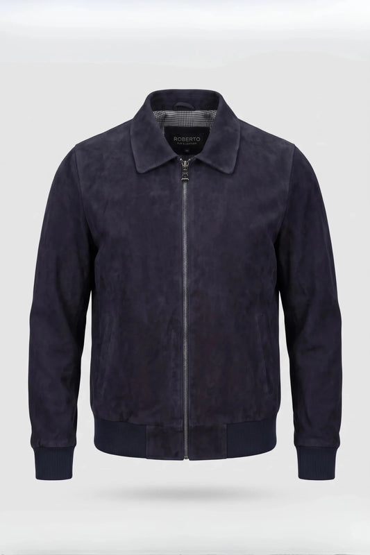 Мъжко яке от естествен велур Matteo в цвят - Нейви Син Roberto&Co Roberto Fashion Store One piece LEA1904JCKSUENAV-S S