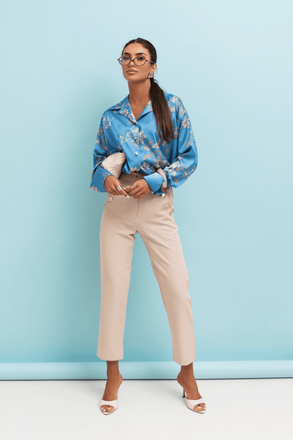 Сатенена риза MADDIE „Indigo Flowers“ – елегантен флорален десен LaBalancia Roberto Fashion Store Set 5907378517954 S