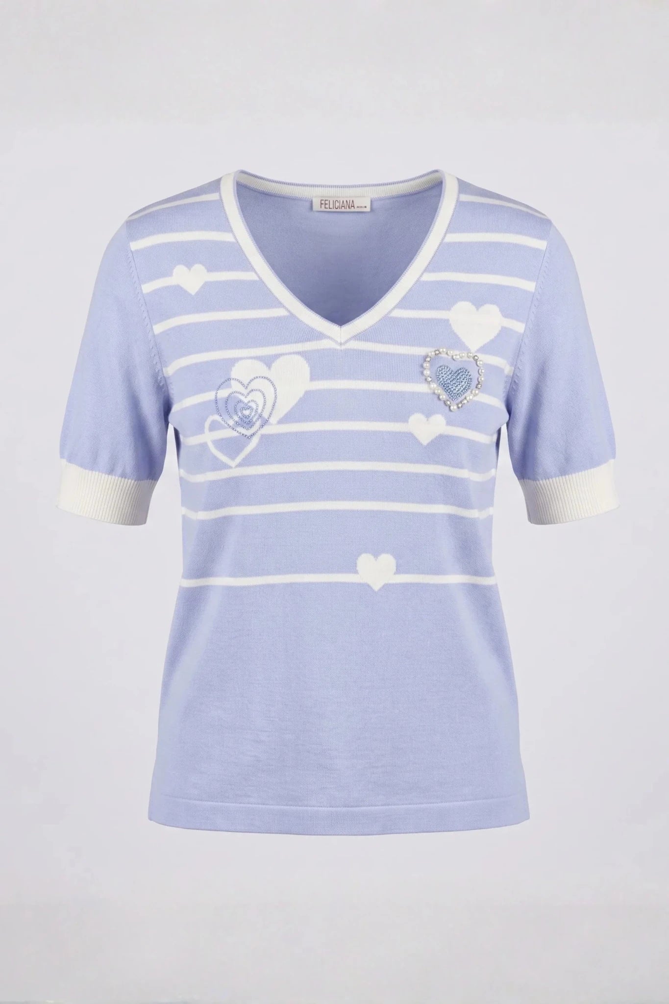 Синя плетена тениска с дизайн на сърца за жени Roberto&Co Roberto Fashion Store Sweater FLC2207KNIBLSBLU-38/40 38/40