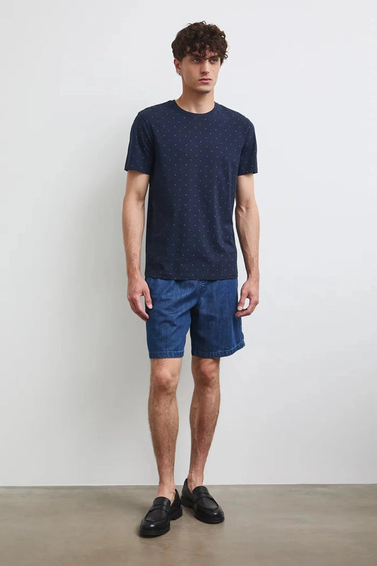 Тъмносиня мъжка тениска слим кройка с дребен принт Medicine Roberto Fashion Store T-shirt RW26-TSM011-59A-S S